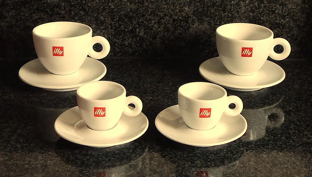 8 Illy Porcelain Coffee Cups & Saucers - Image 1