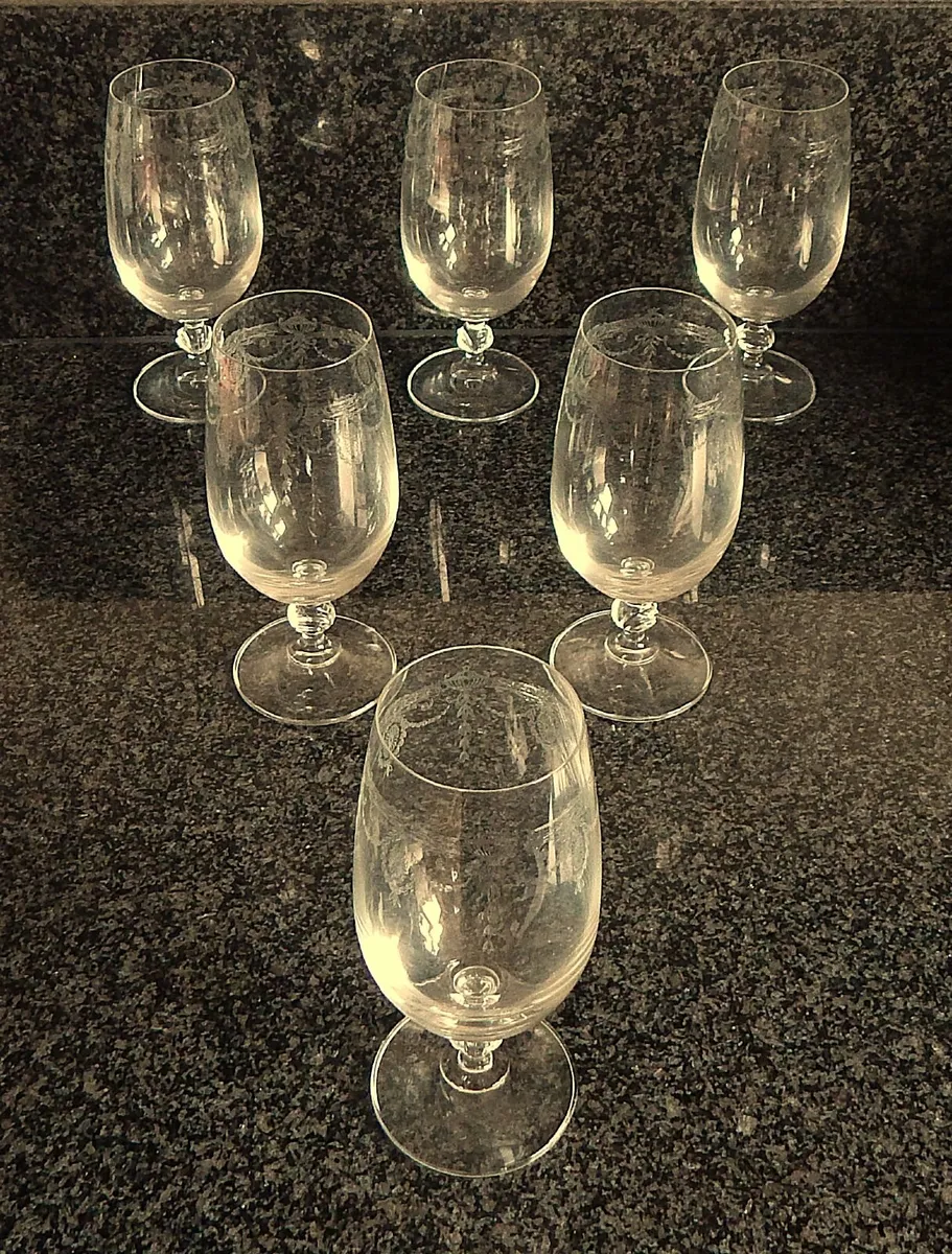 6 Fostoria Clear Etched Ice Tea Crystal Glasses - Image 2