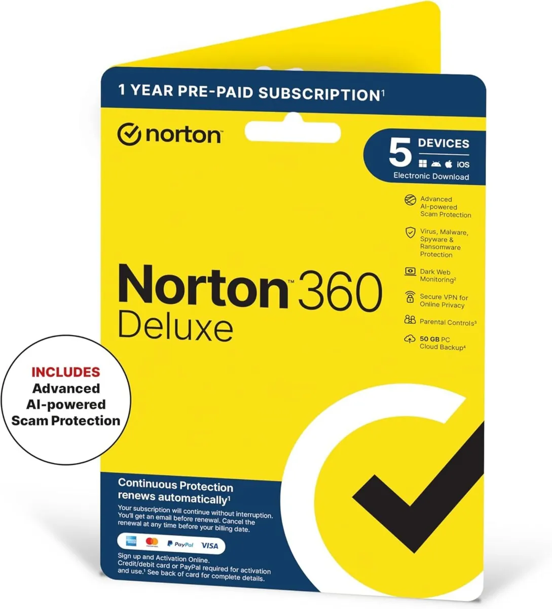 Norton 360 Deluxe 1 Year 5 Devices 50GB Cloud - Image 1