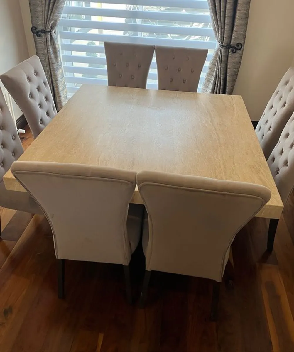 Marble square dining table & 8 chairs plus matching coffee table - Image 1