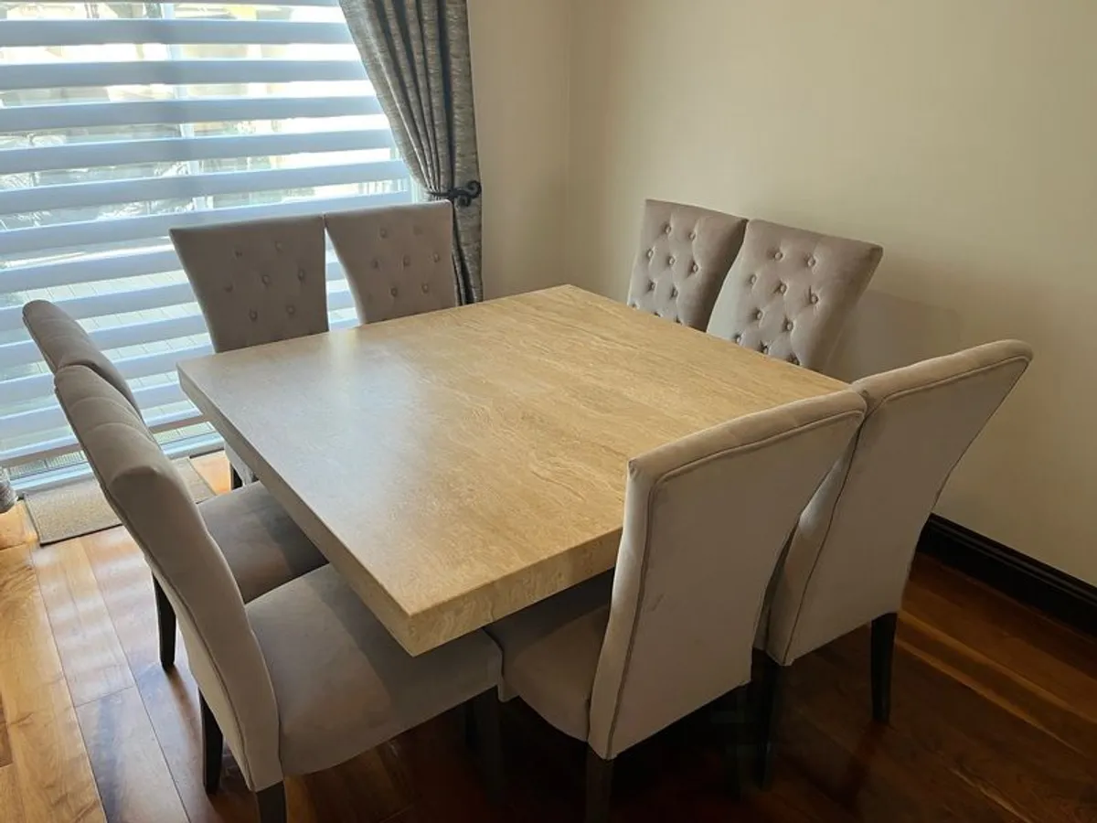 Marble square dining table & 8 chairs plus matching coffee table - Image 3