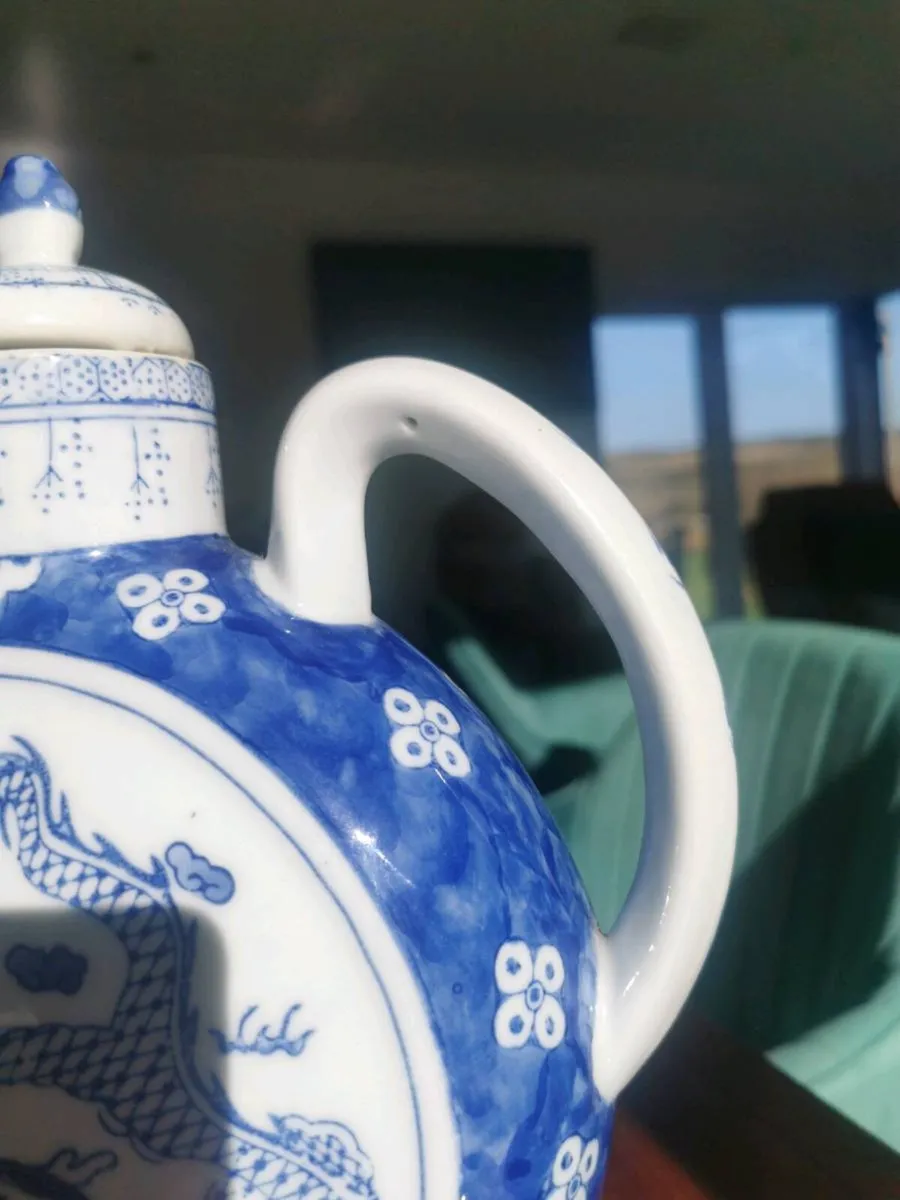 Chinese Blue & White Porcelain Moon Flask - Image 3