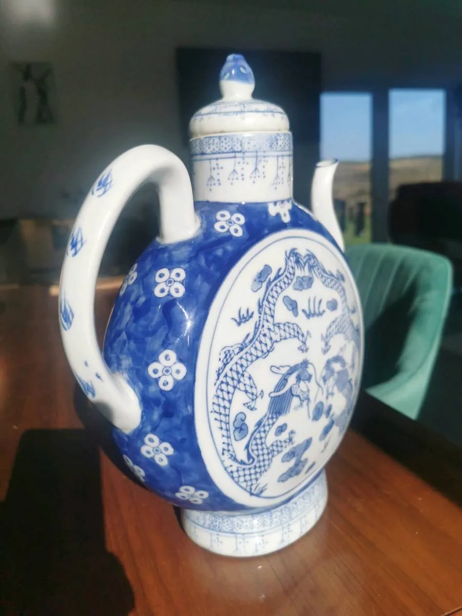 Chinese Blue & White Porcelain Moon Flask - Image 4