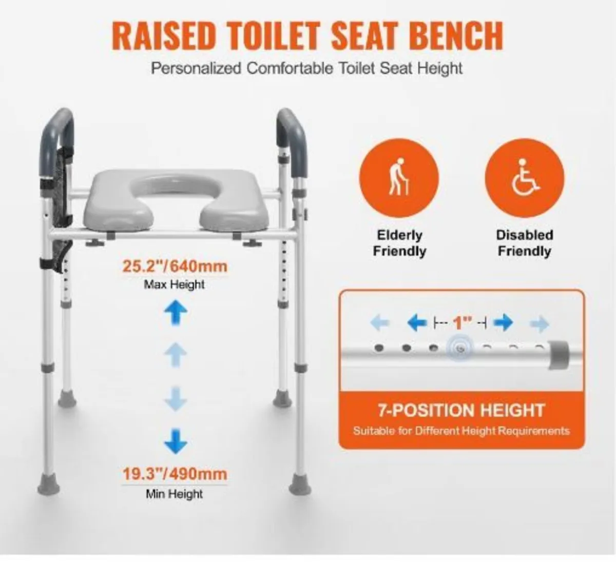 Raised Toilet Seat, 7-Position Height Adjustment - Image 3
