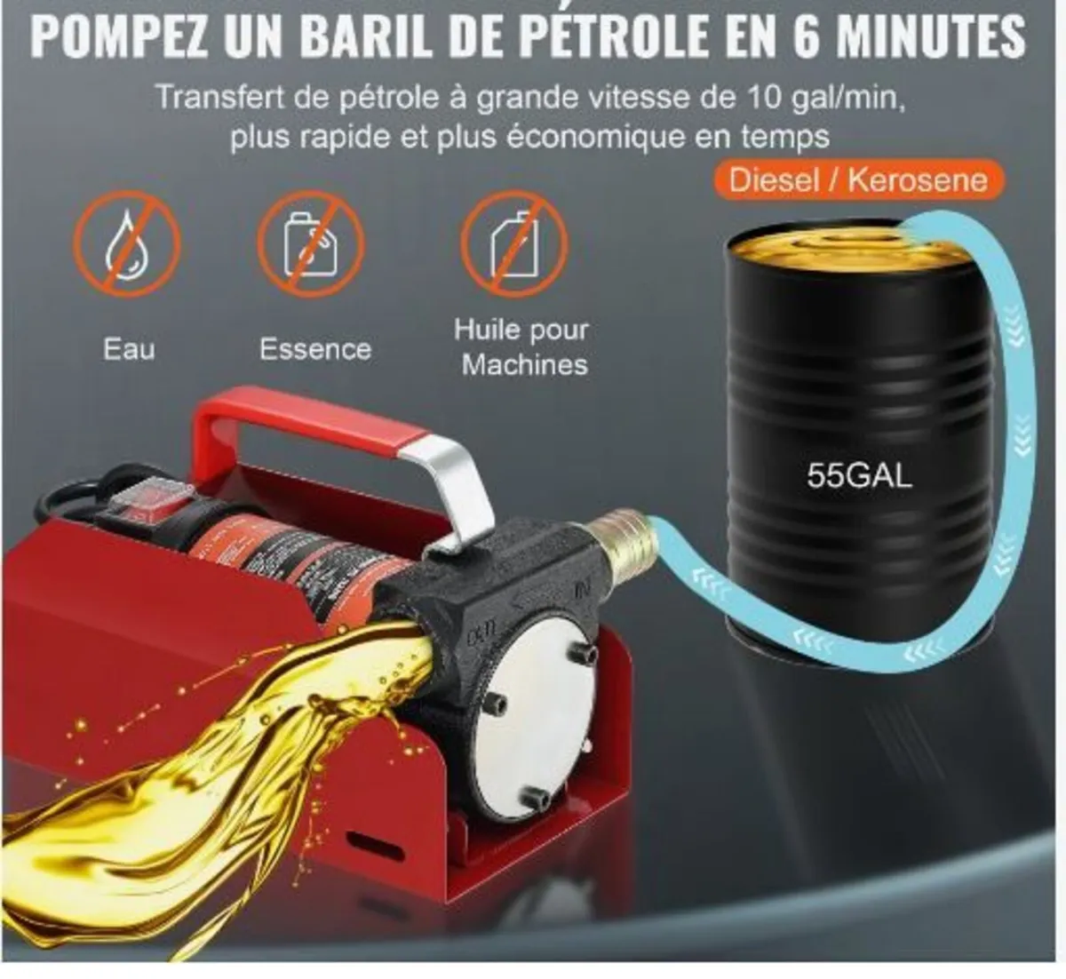 Fuel Transfer Pump, 12V DC 37.9 LPM 798.6 cm - Image 2