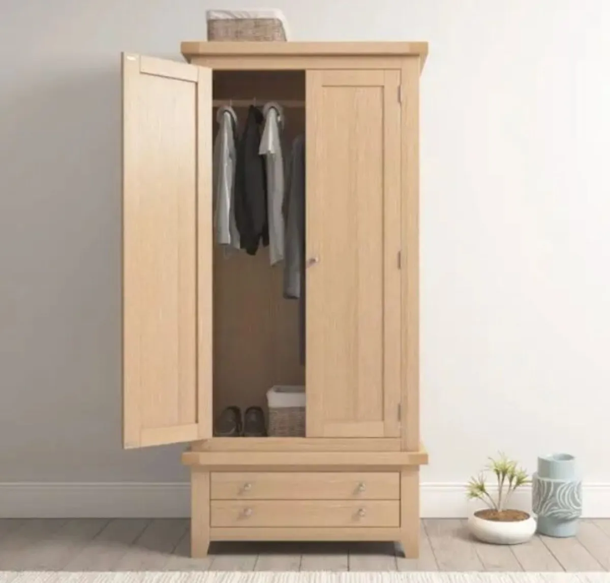 Windsor 2 Door 1 Drawer Wardrobe Natural Oak - Image 1