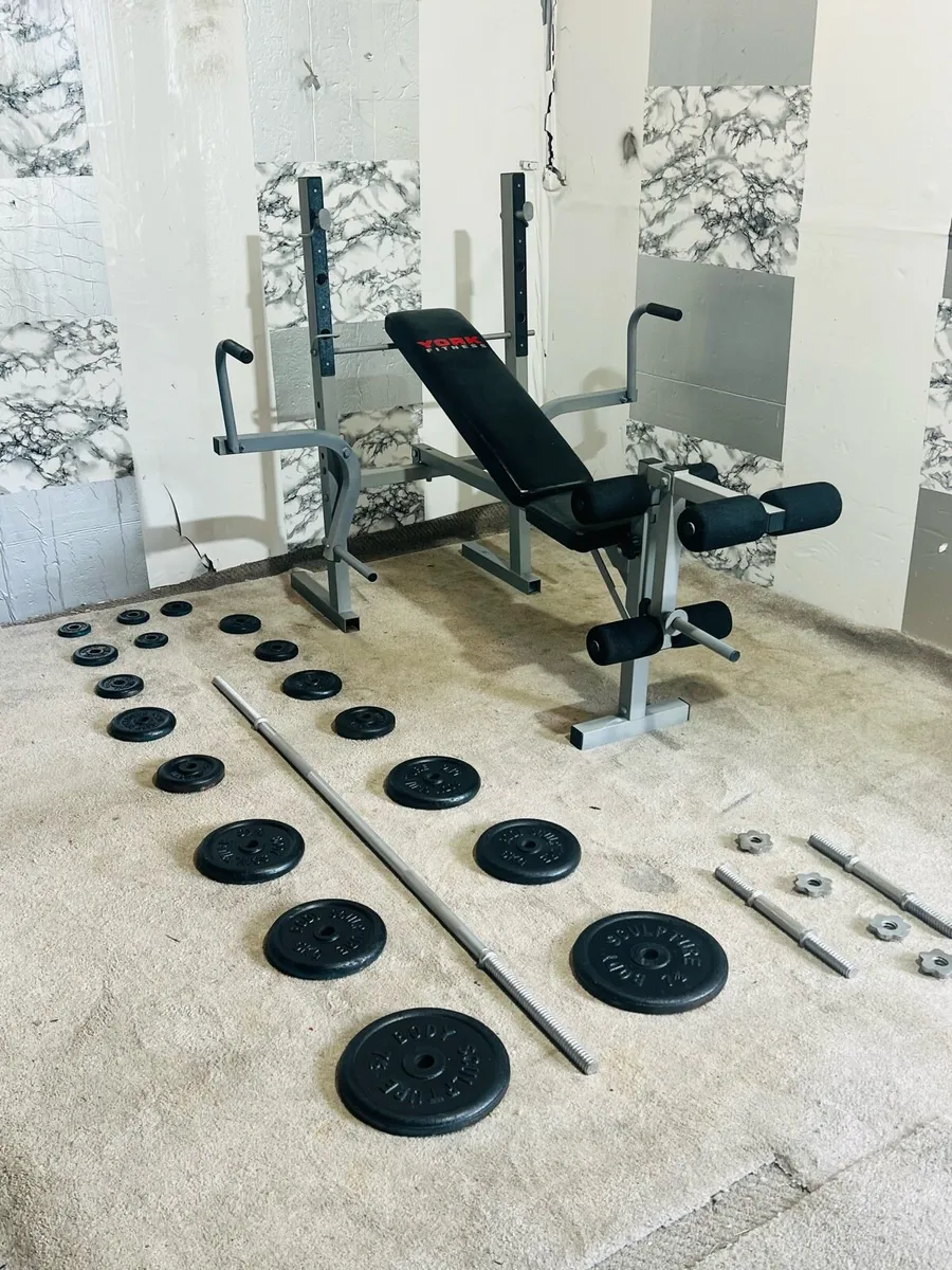 60KG CAST IRON WEIGHTS BARBELL DUMBBELLS SET+BENCH - Image 3
