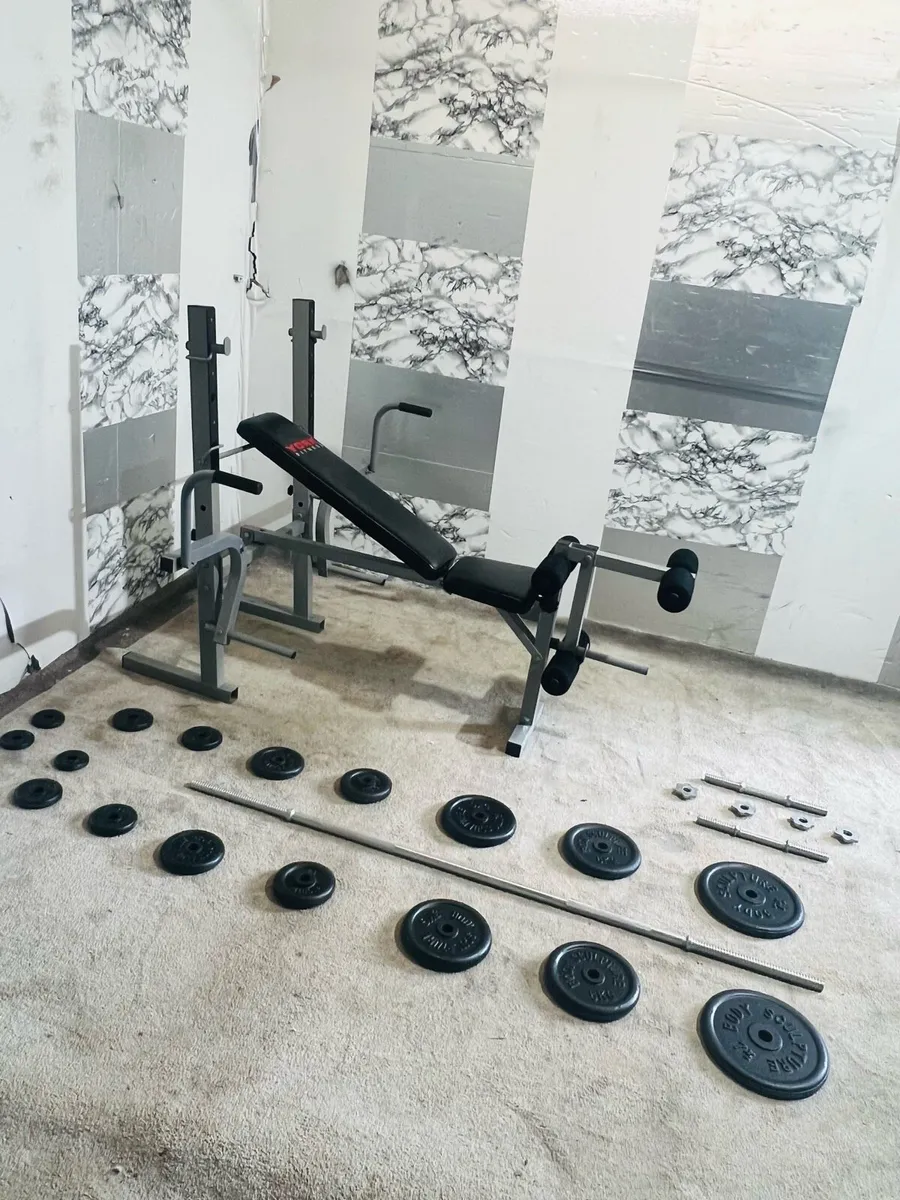 60KG CAST IRON WEIGHTS BARBELL DUMBBELLS SET+BENCH - Image 2