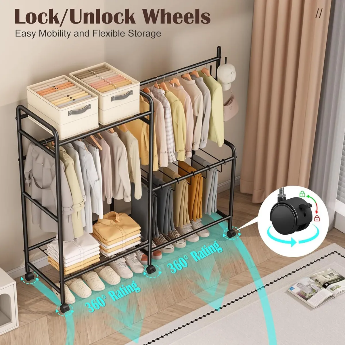 Heavy Duty Clothes Rail with Wheels 125KG Metal - Image 4