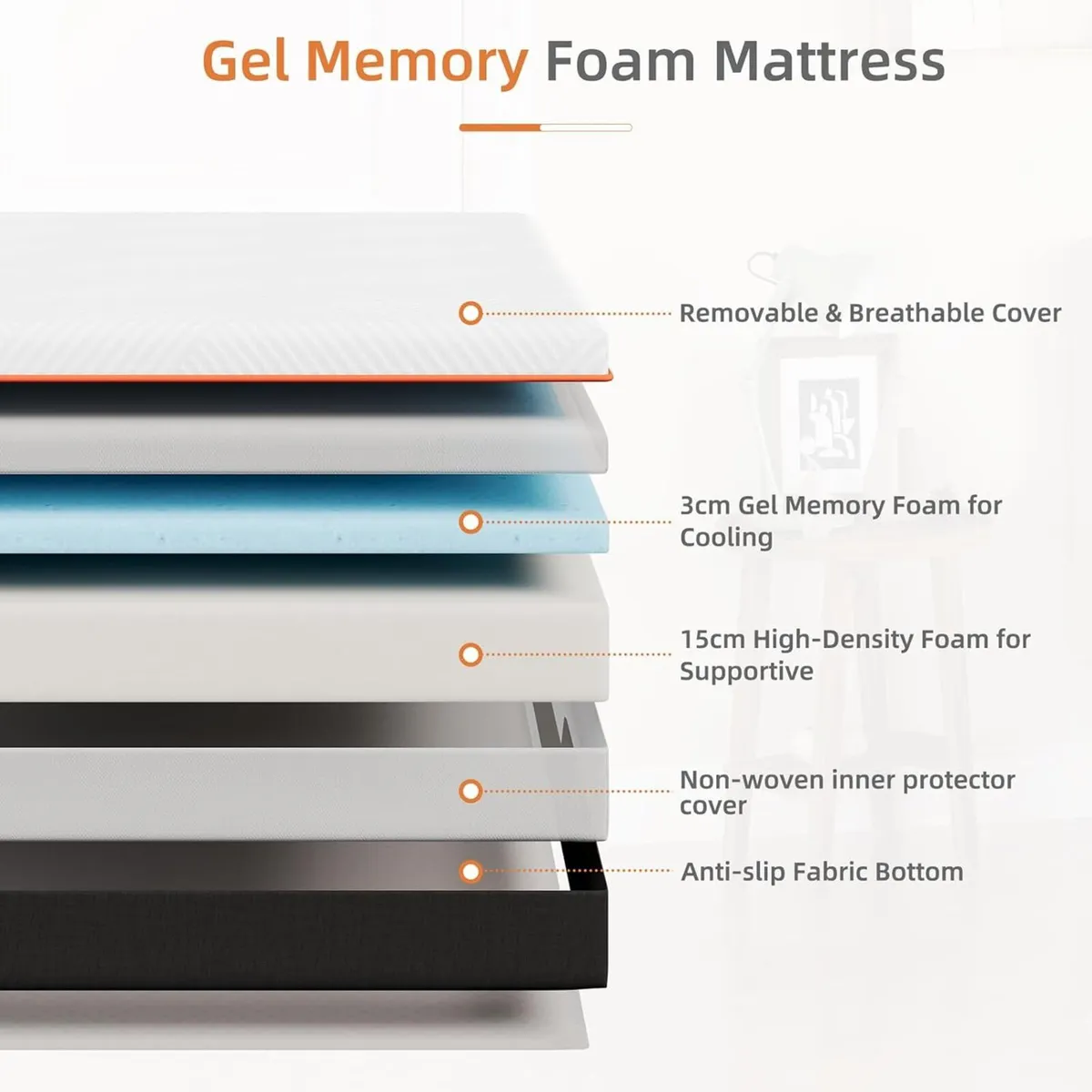 Single Mattress 18CM Gel Memory Foam for Cool - Image 4