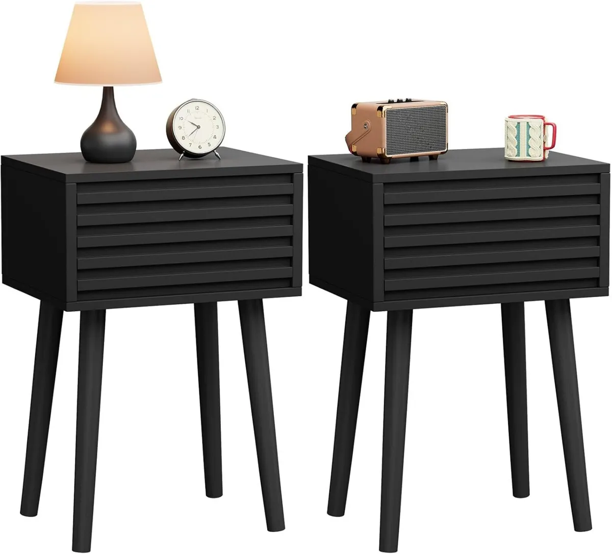 Fluted Nightstand Set of 2 Small Bedside Table - Image 1