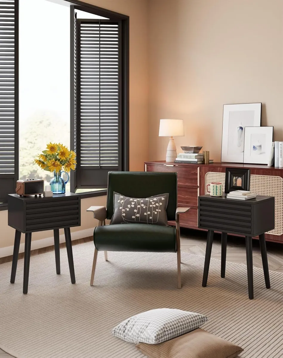 Fluted Nightstand Set of 2 Small Bedside Table - Image 2