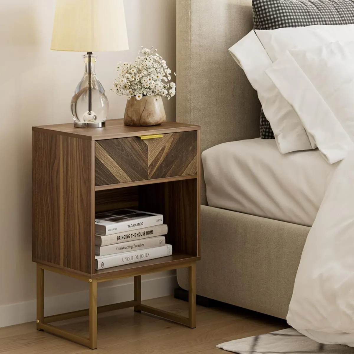 Bedside Table with Drawer and Large Shelf 15.7 - Image 1
