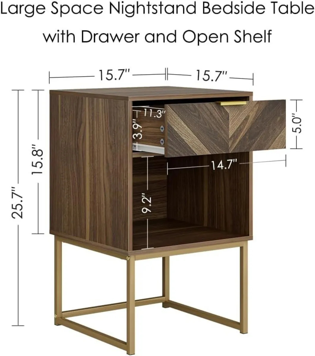 Bedside Table with Drawer and Large Shelf 15.7 - Image 2