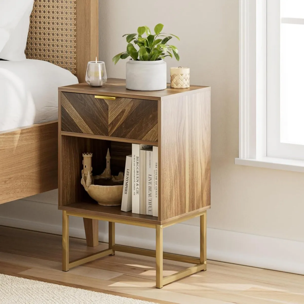 Bedside Table with Drawer and Large Shelf 15.7 - Image 3