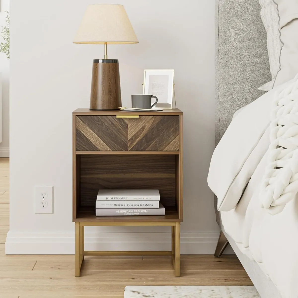 Bedside Table with Drawer and Large Shelf 15.7 - Image 4