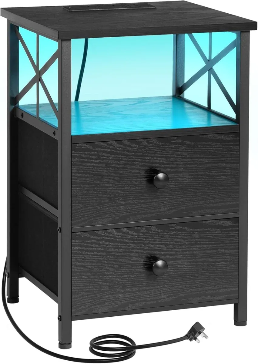 Bedside Table Side with Charging Station and Led - Image 1
