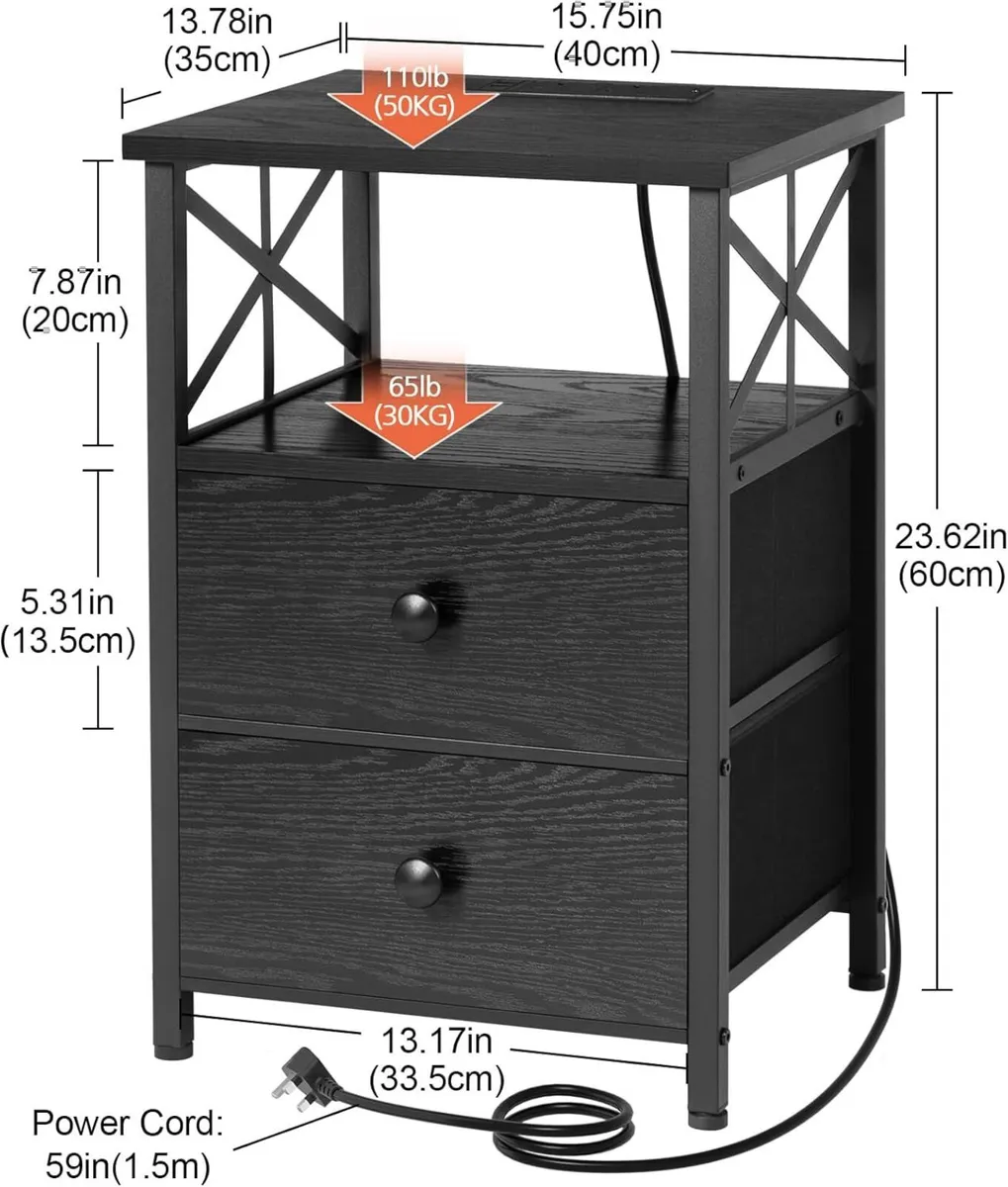 Bedside Table Side with Charging Station and Led - Image 3