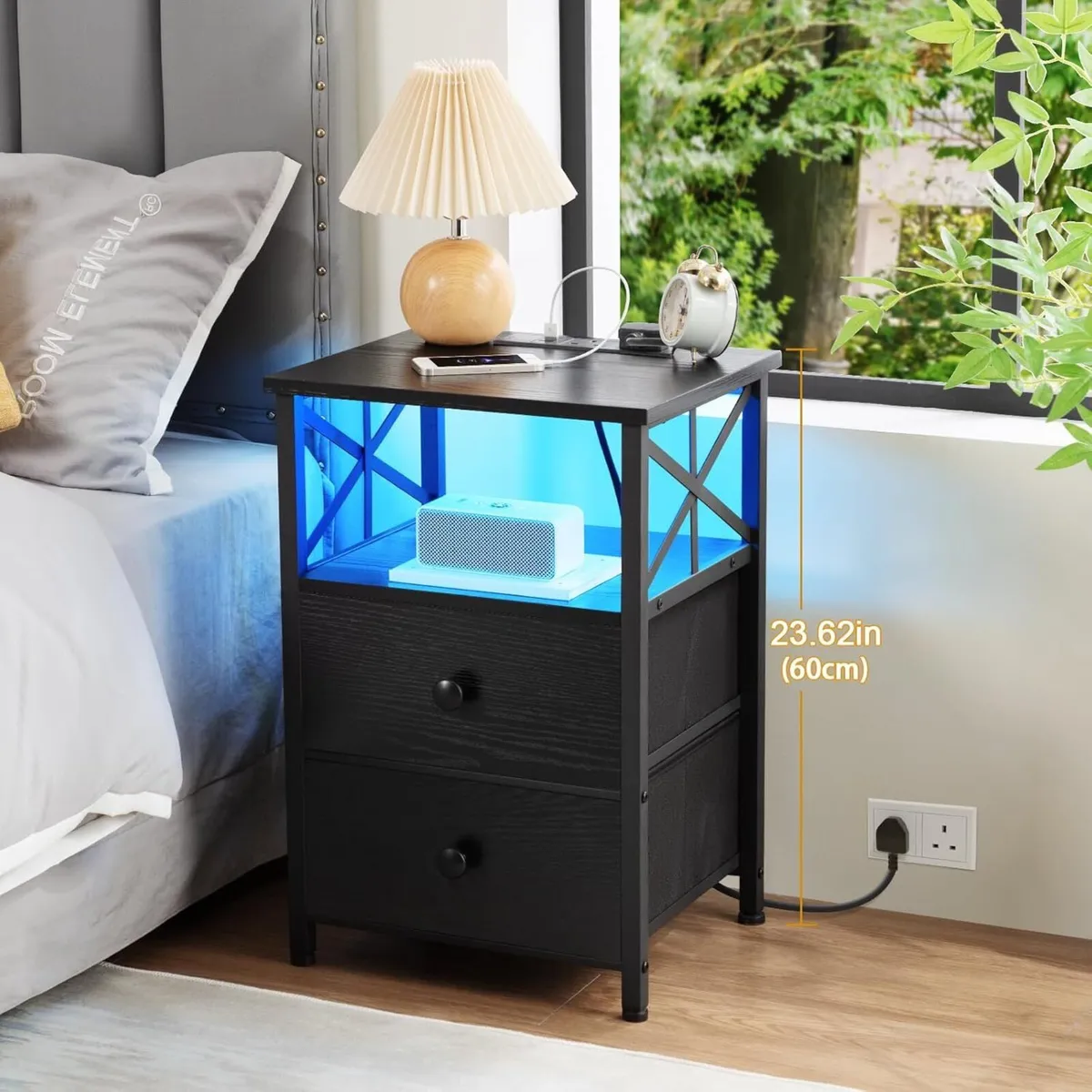Bedside Table Side with Charging Station and Led - Image 4