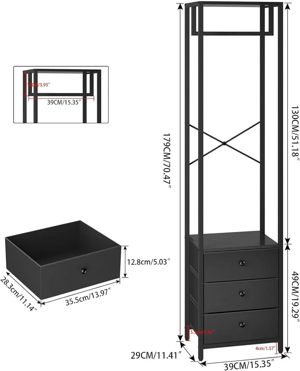 Coat Rack with Non-woven Drawer Freestanding Tall - Image 3