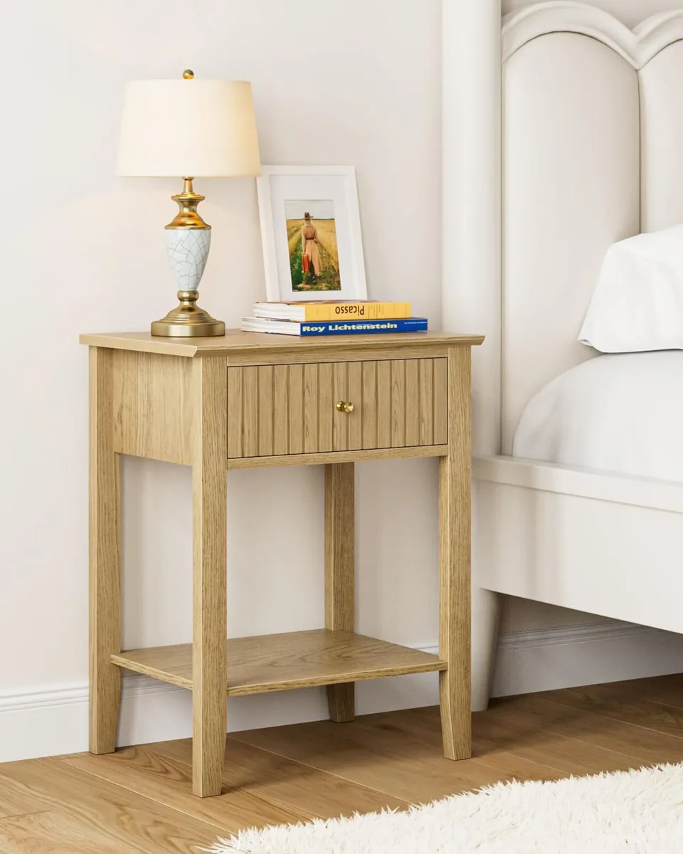 Bedside Table Chest of 1 Drawer Cabinet Wooden - Image 1