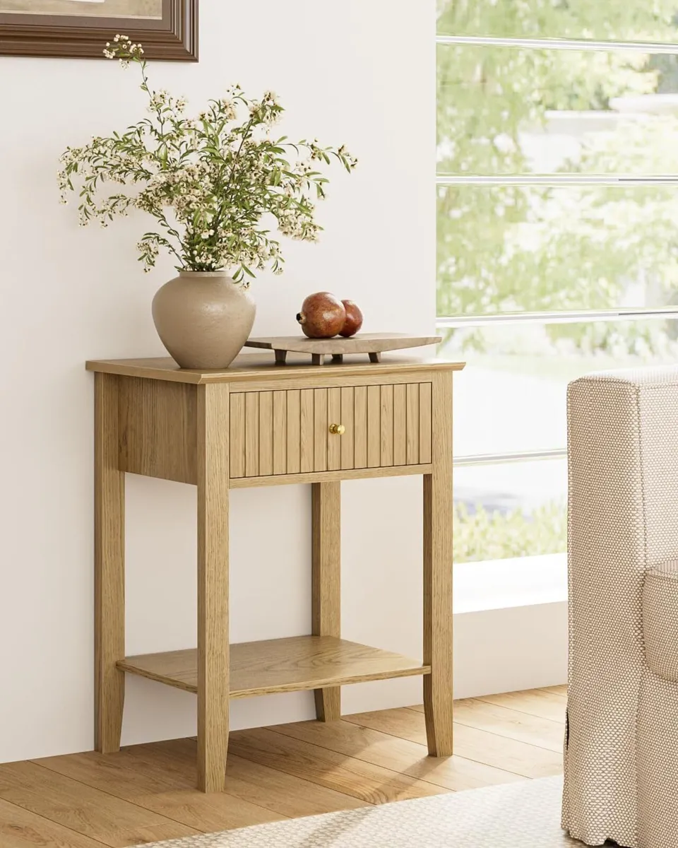 Bedside Table Chest of 1 Drawer Cabinet Wooden - Image 4