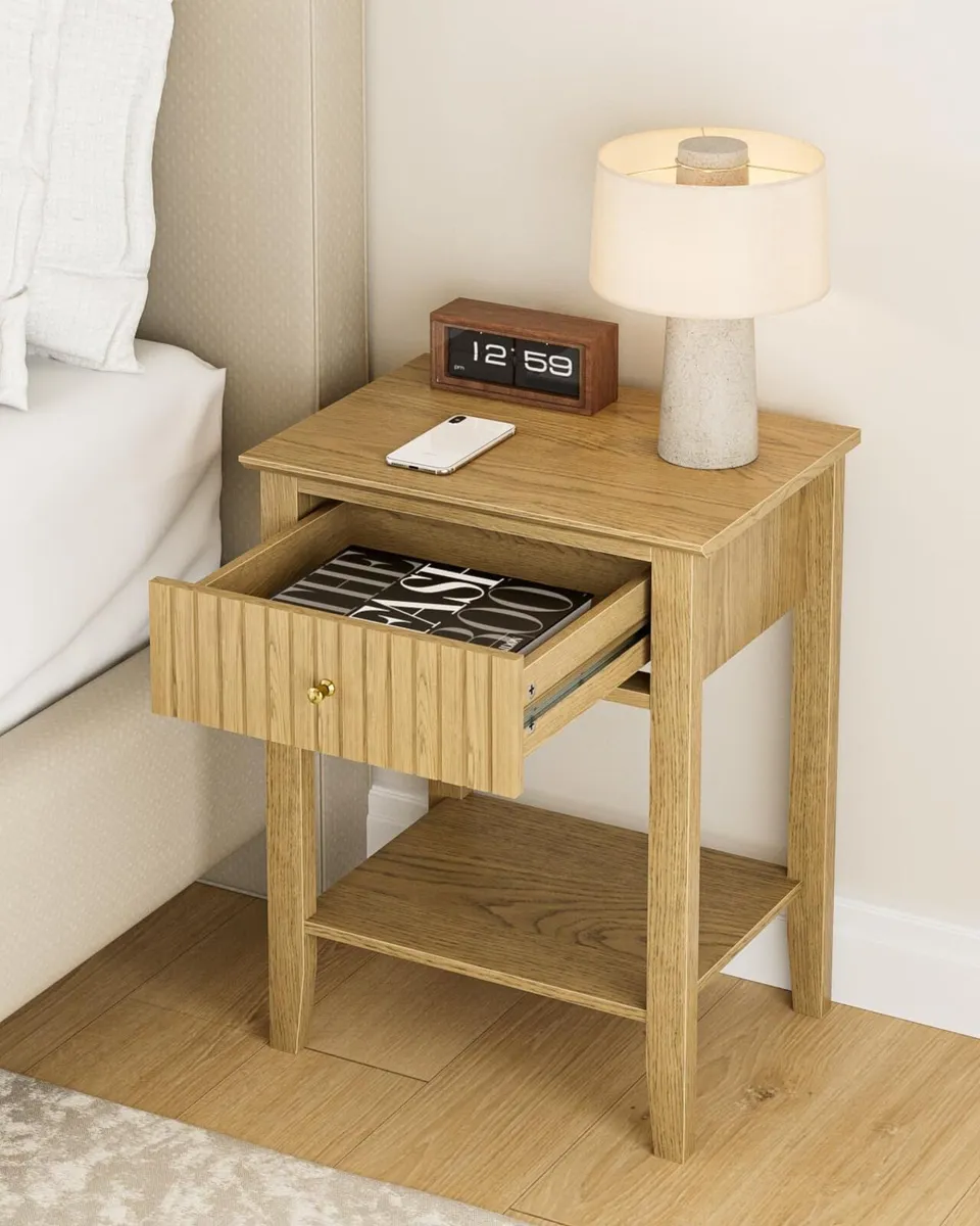 Bedside Table Chest of 1 Drawer Cabinet Wooden - Image 3