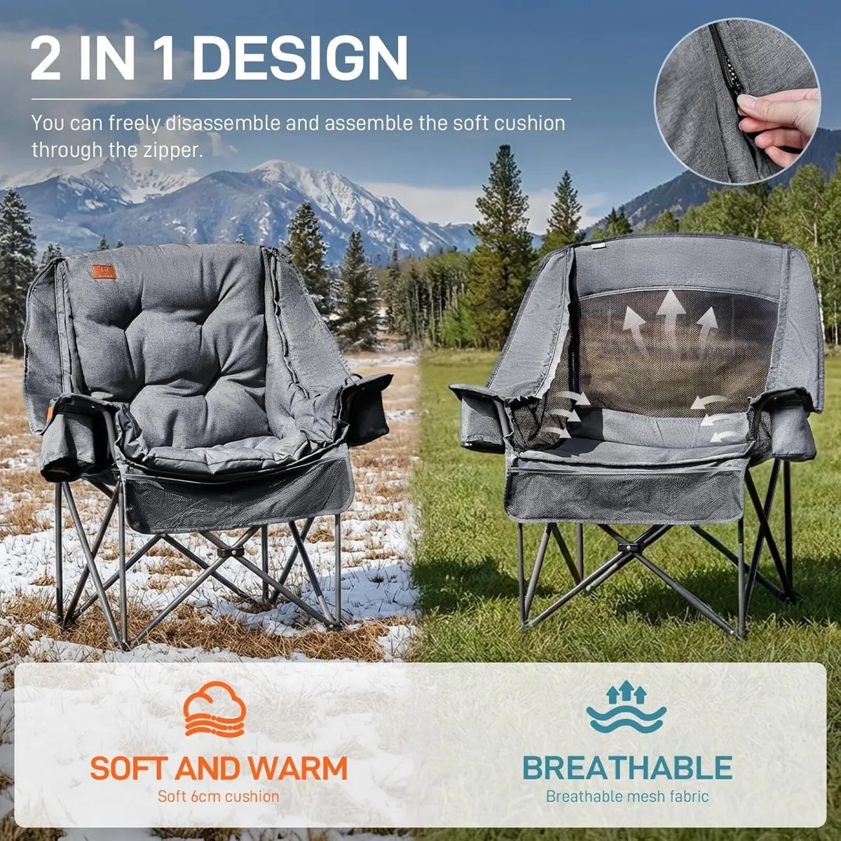2-in-1 Oversized Camping Chair Heavy Duty Folding - Image 2