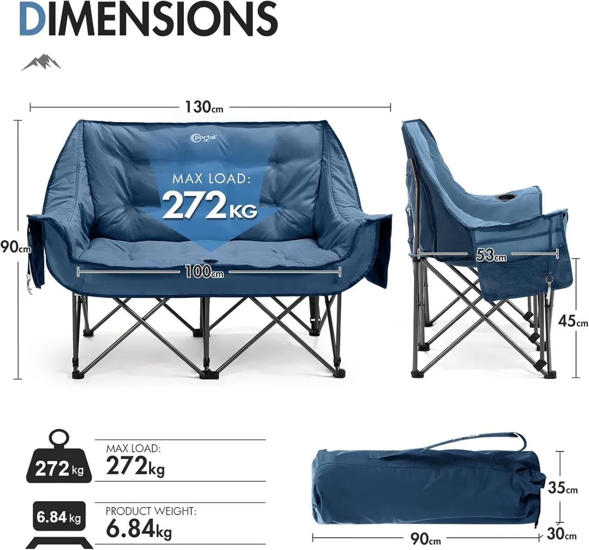 Double Camping Chair Padded Folding Sofa for - Image 3