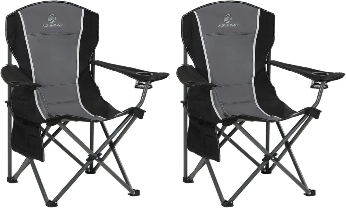 Set of 2 Camping Chair Foldable Fishing Heavy - Image 1
