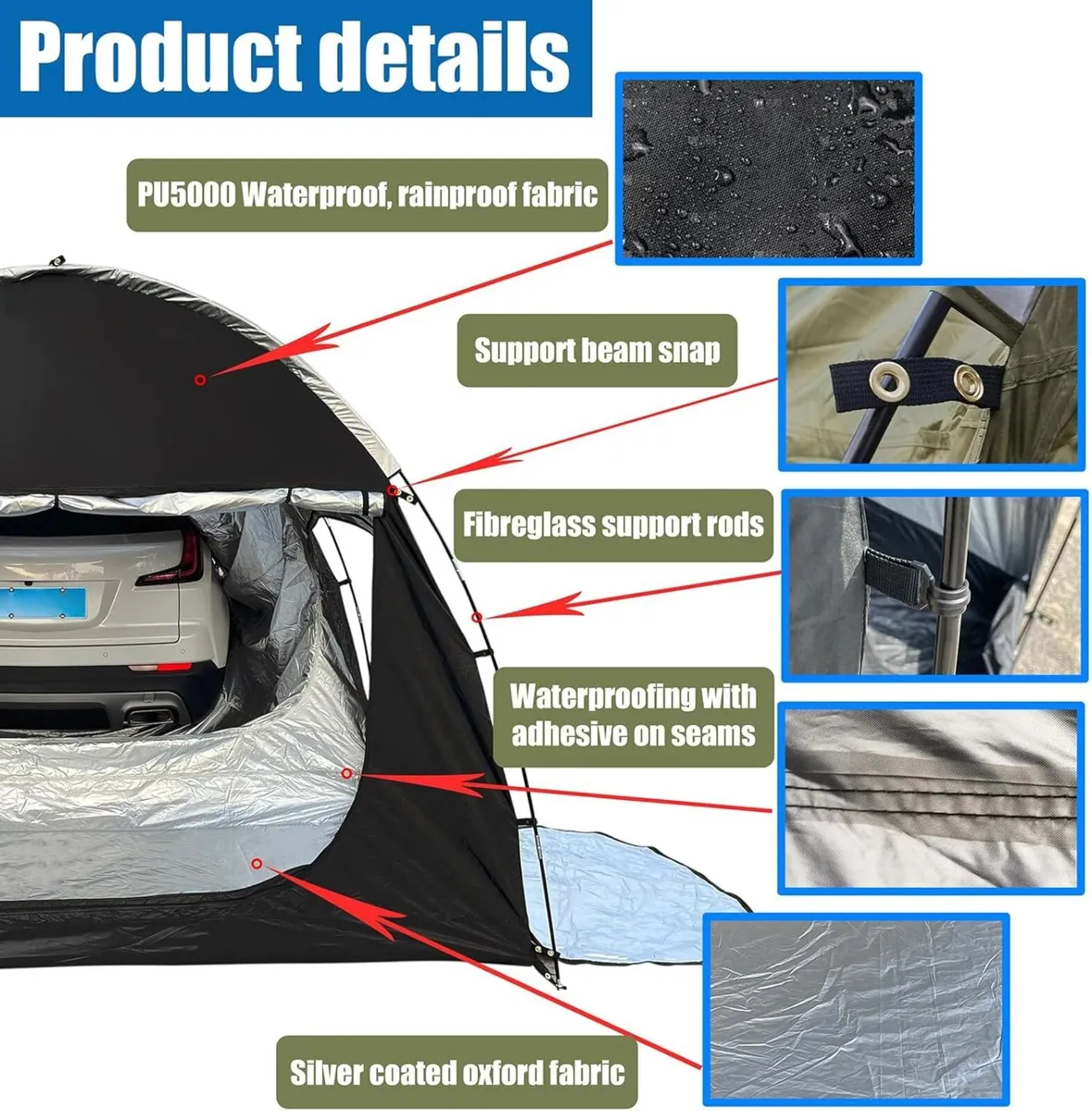 Car Tent 2-3 People 3-Sided Breathable Door - Image 4