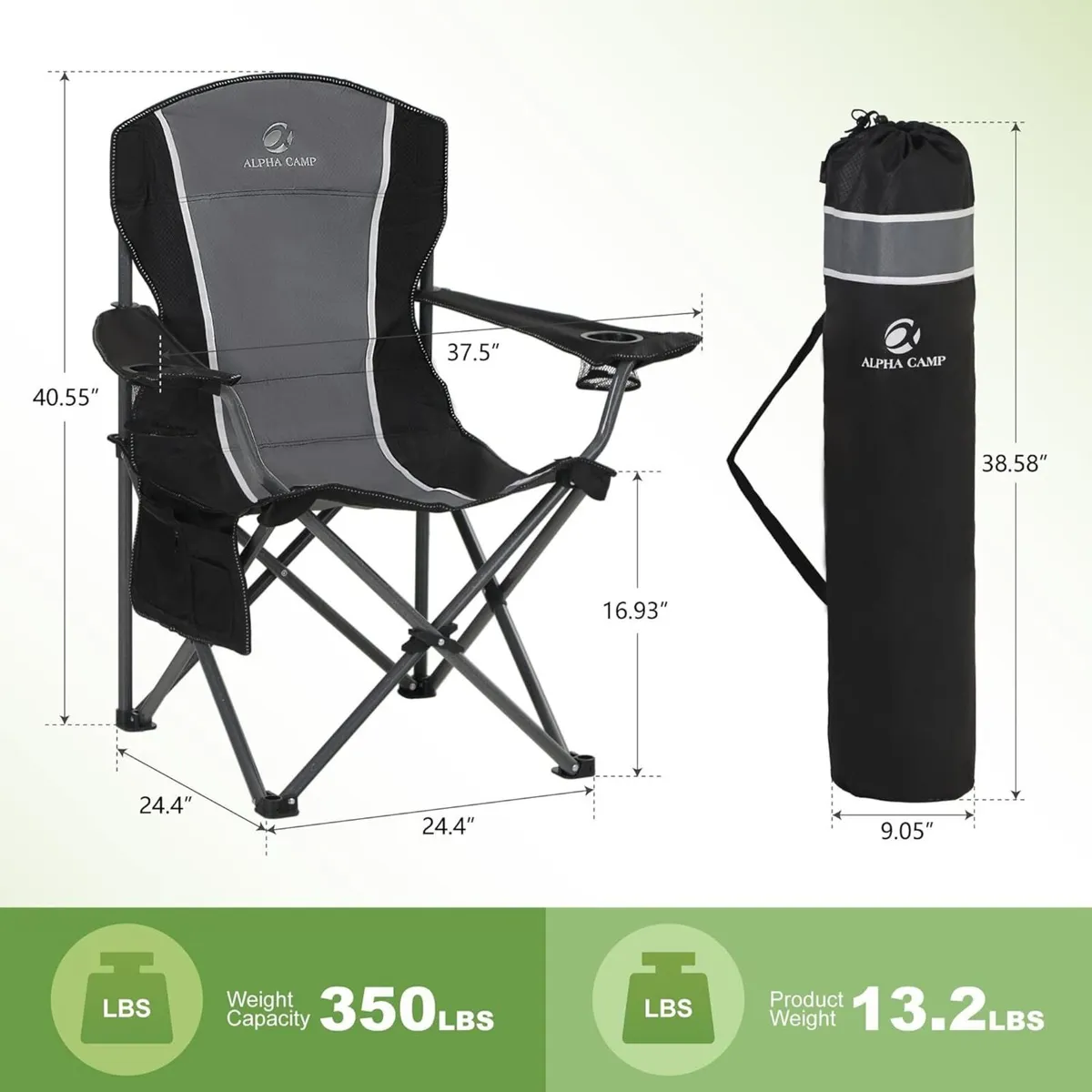 Set of 2 Camping Chair Foldable Fishing Heavy - Image 2