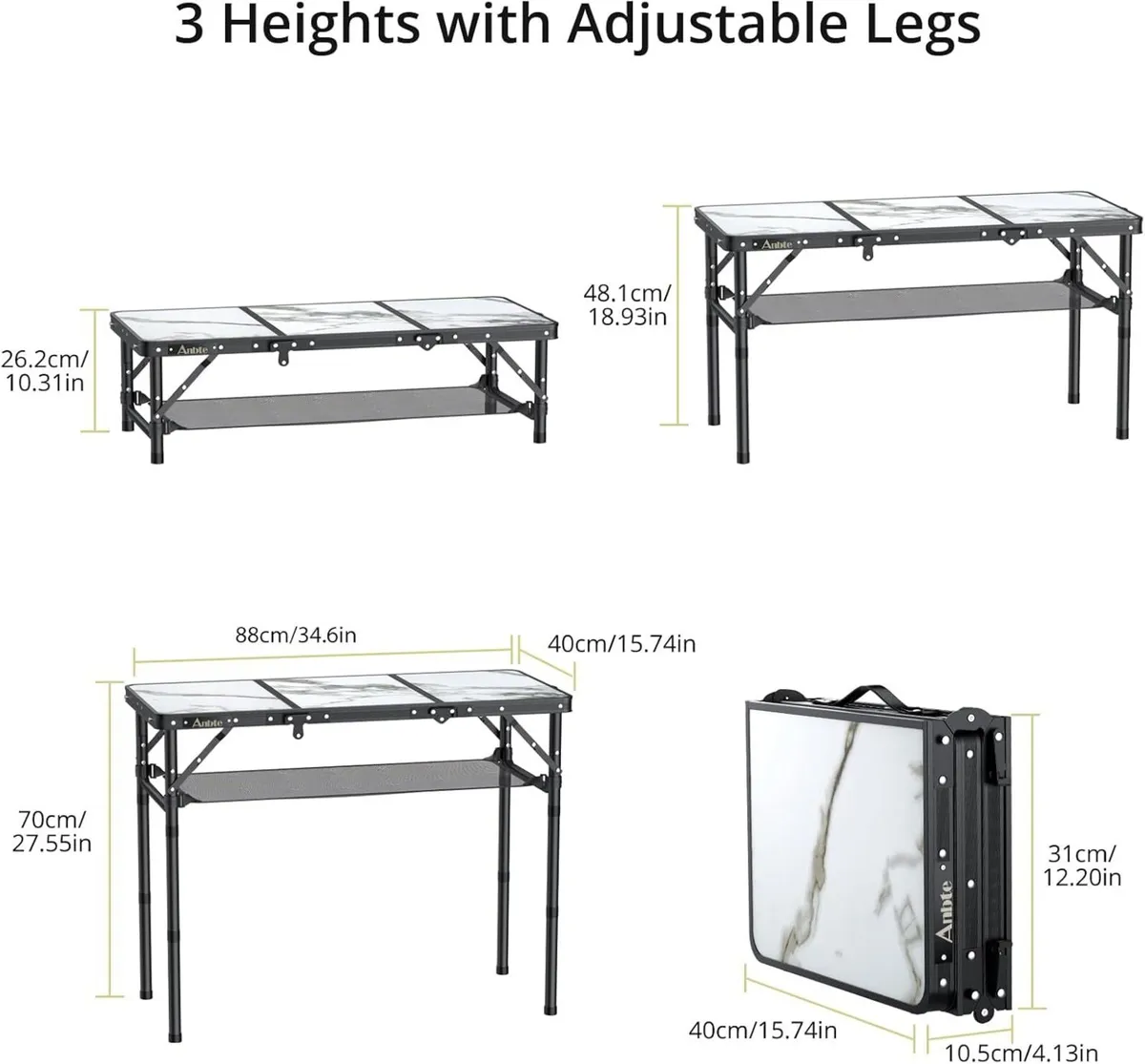 Folding Camping Table Aluminum Small 3 Adjustable - Image 3