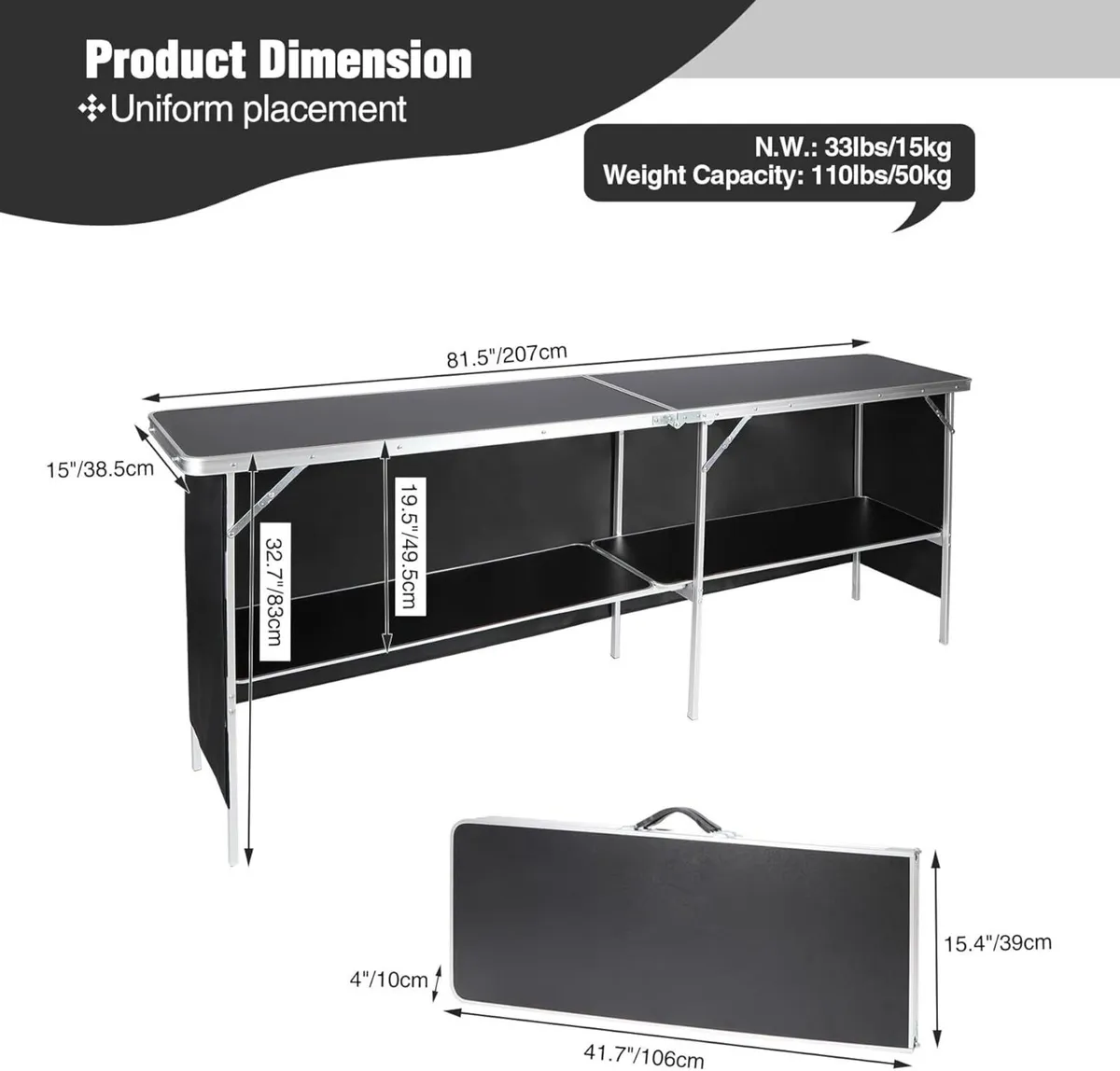 Folding Outdoor Bar Table 6.8FT Portable Pop-Up - Image 3