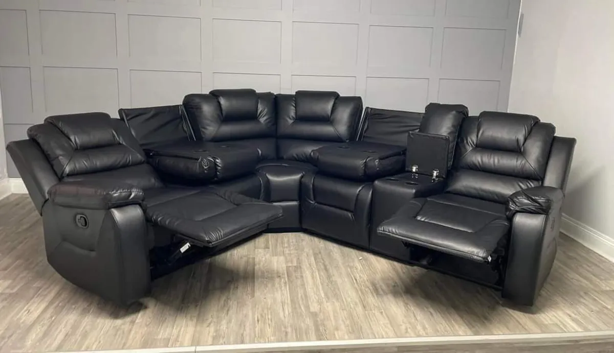 Axel Corner Leather Recliner Sofa With Console - Image 4
