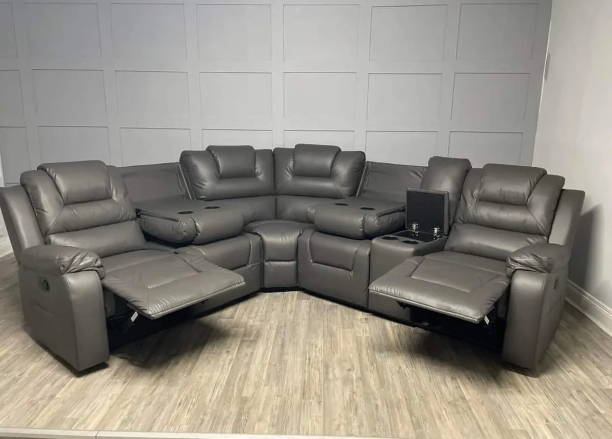 Axel Corner Leather Recliner Sofa With Console - Image 2