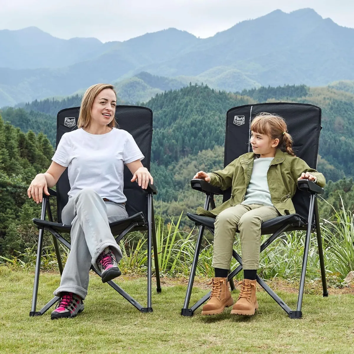 Folding Camping Chair Set of 2 Adjustable High - Image 2