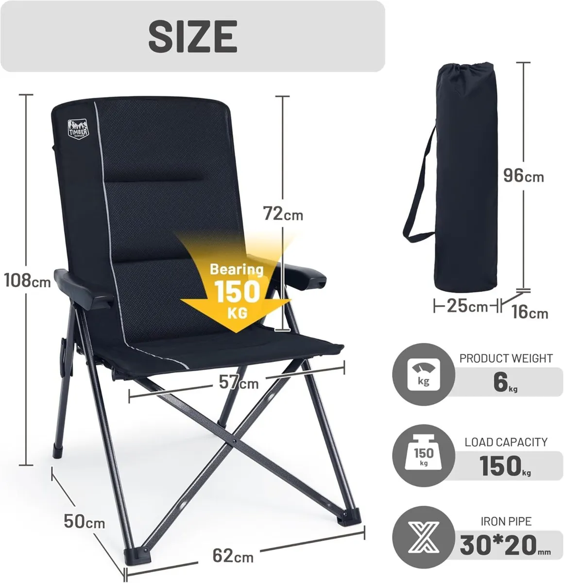 Folding Camping Chair Set of 2 Adjustable High - Image 3