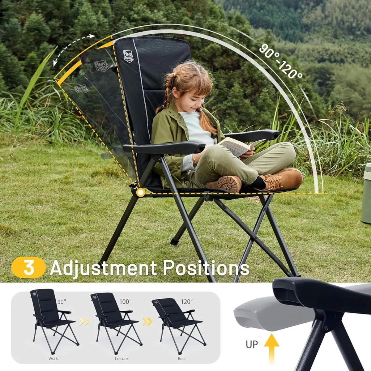 Folding Camping Chair Set of 2 Adjustable High - Image 4