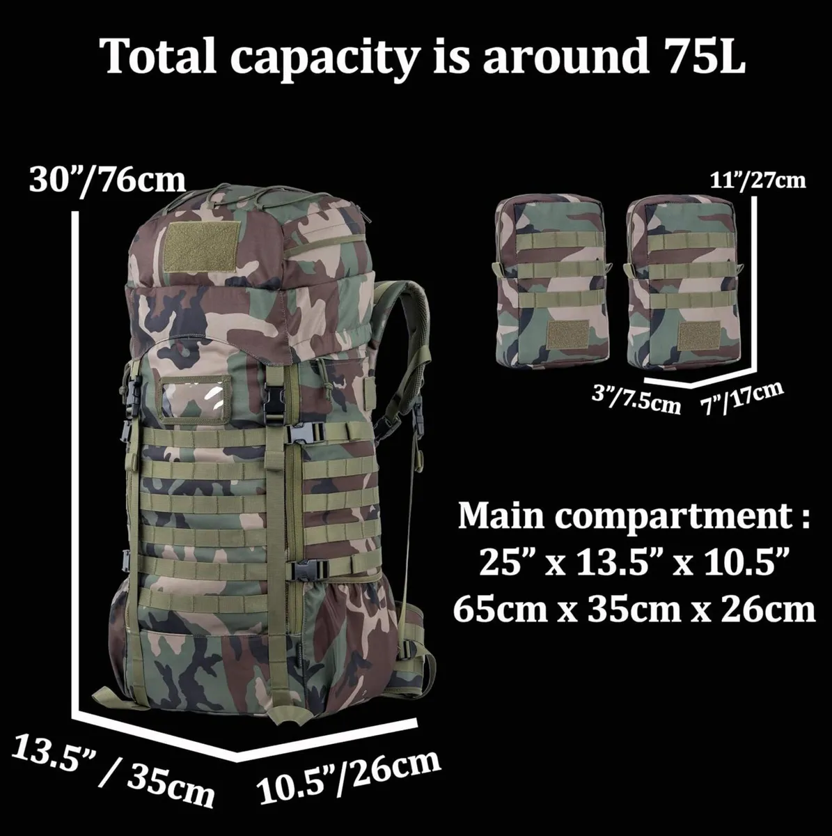 75L Tactical Backpack with Internal Frame MOLLE - Image 2