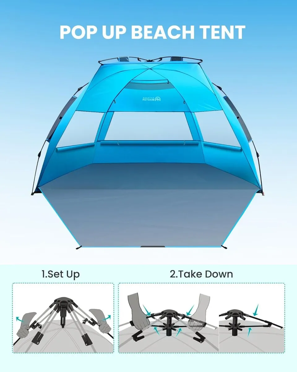 Pop Up 3-4 Person Beach Tent X-Large - Easy Setup - Image 3