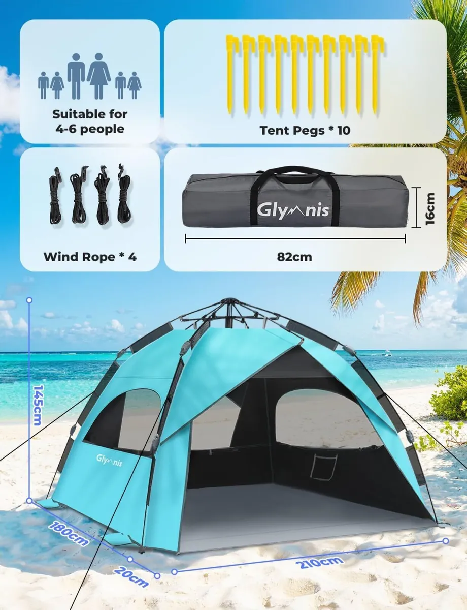 Pop Up Beach Tent Large for 4-6 Person Instant - Image 3