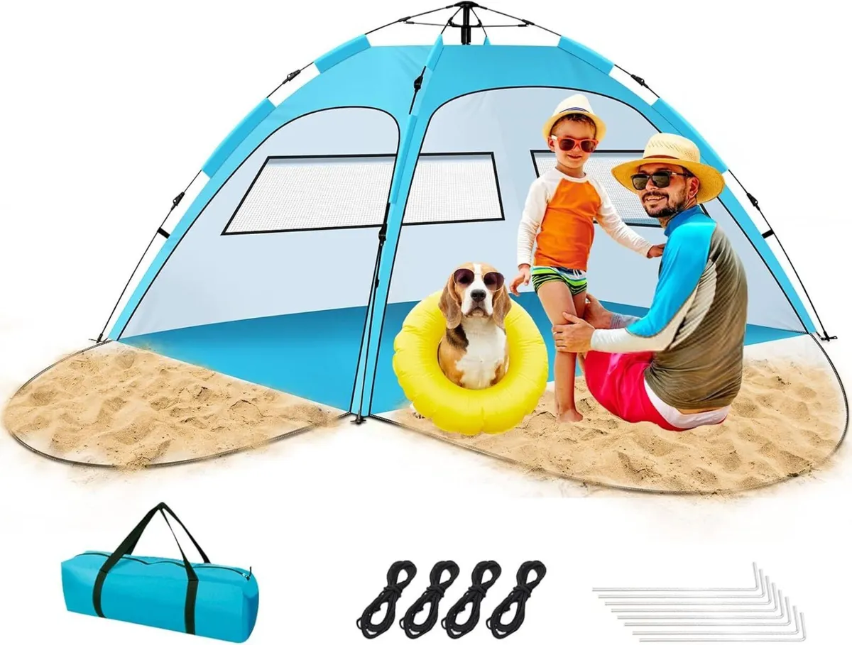 Beach Tent 2-4 Person Two Doors Large Pop Up - Image 1