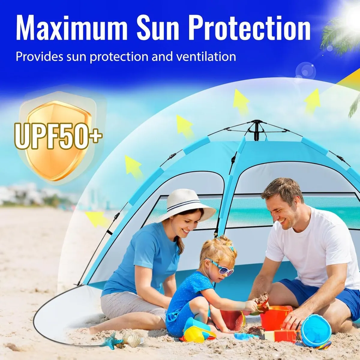 Beach Tent 2-4 Person Two Doors Large Pop Up - Image 4