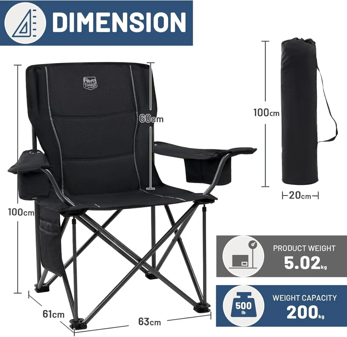 Camping Chairs for Adults Heavy Duty 200kg - Image 3
