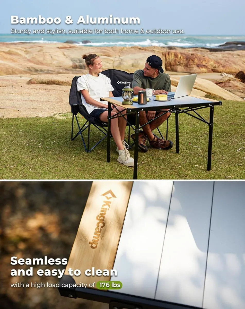 Folding Camping Table with Aluminum Frame Roll-Up - Image 2
