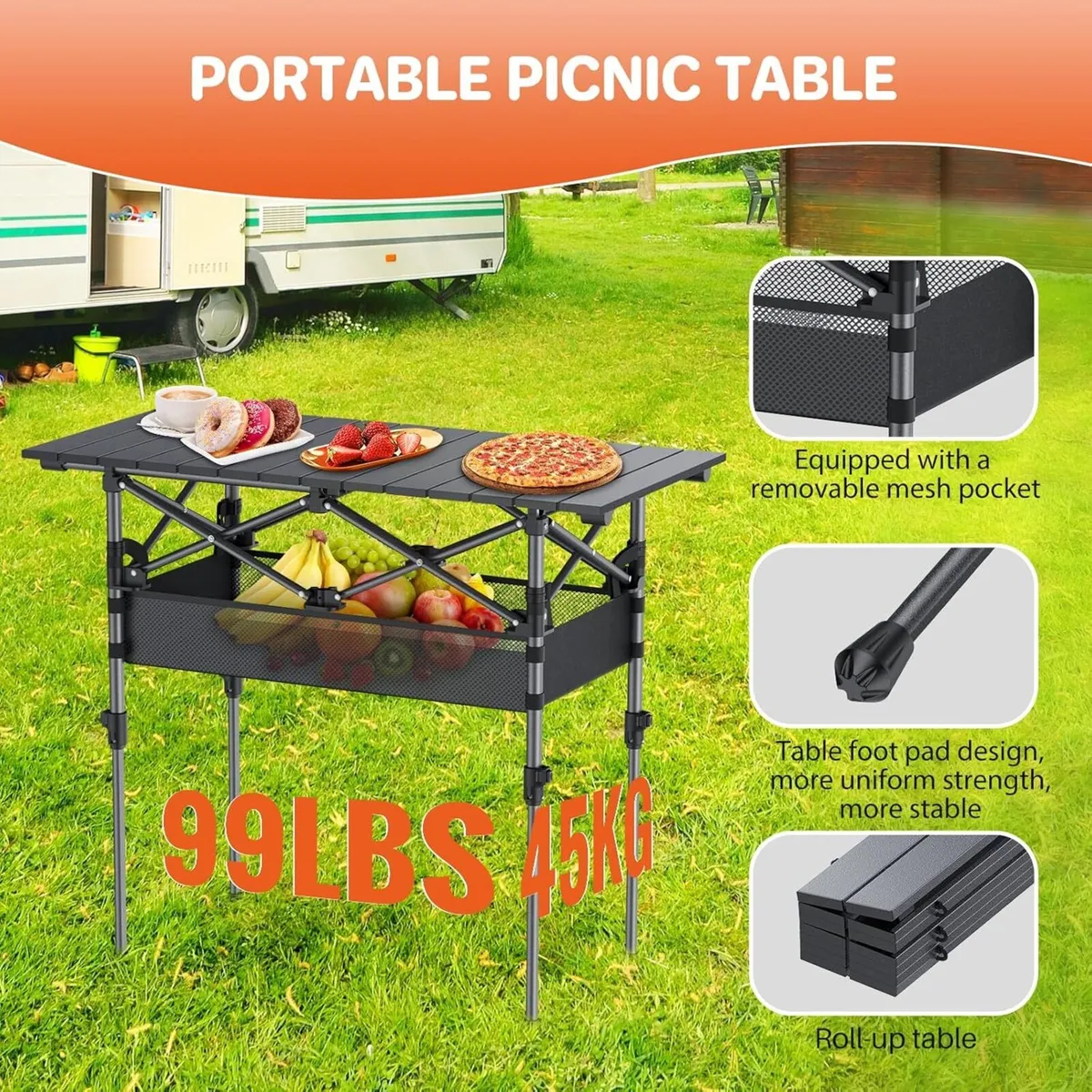 Folding Camping Table(87x40cm) Aluminum Roll-up - Image 3