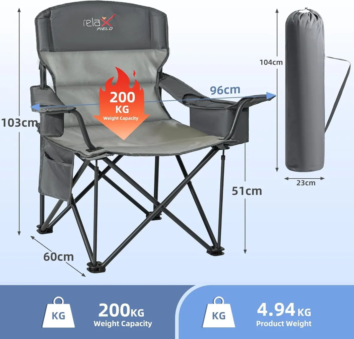 Set of 2 Oversized Camping Chairs for Adults - Image 3