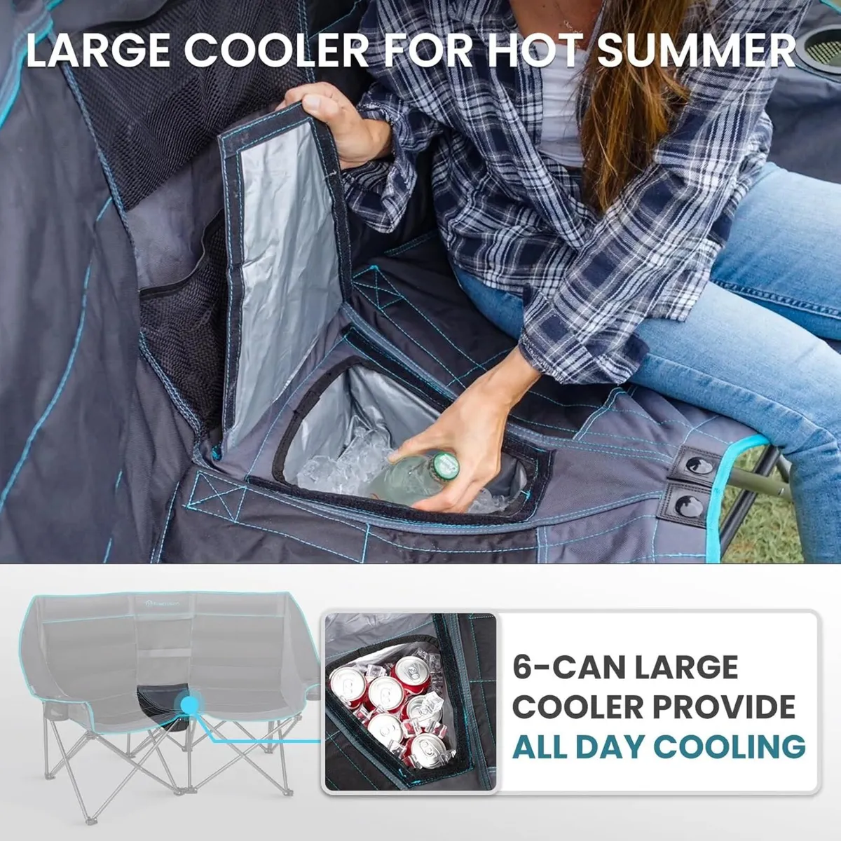 Double Camping Chairs for Adults 2 Seat Curved - Image 3