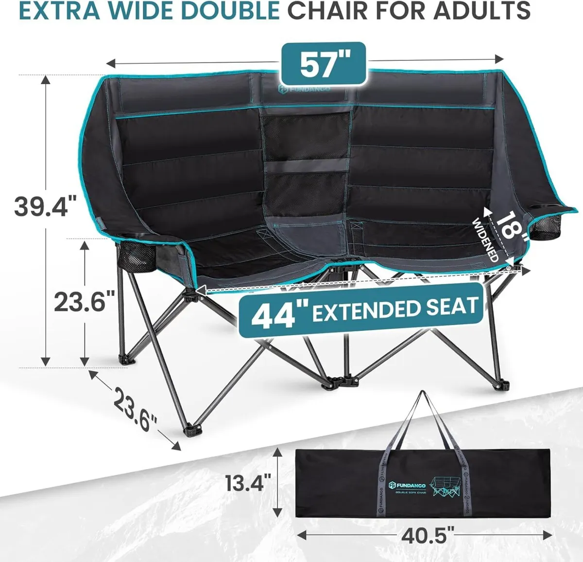 Double Camping Chairs for Adults 2 Seat Curved - Image 2